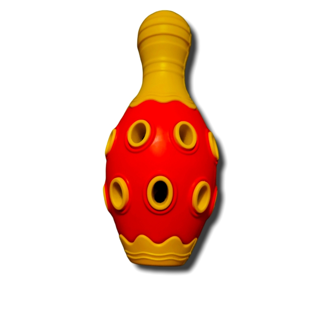 DOG BOWLING PIN TREAT DISPENSING TOY RUBBER/SILICONE INNER BELL  NONTOXIC